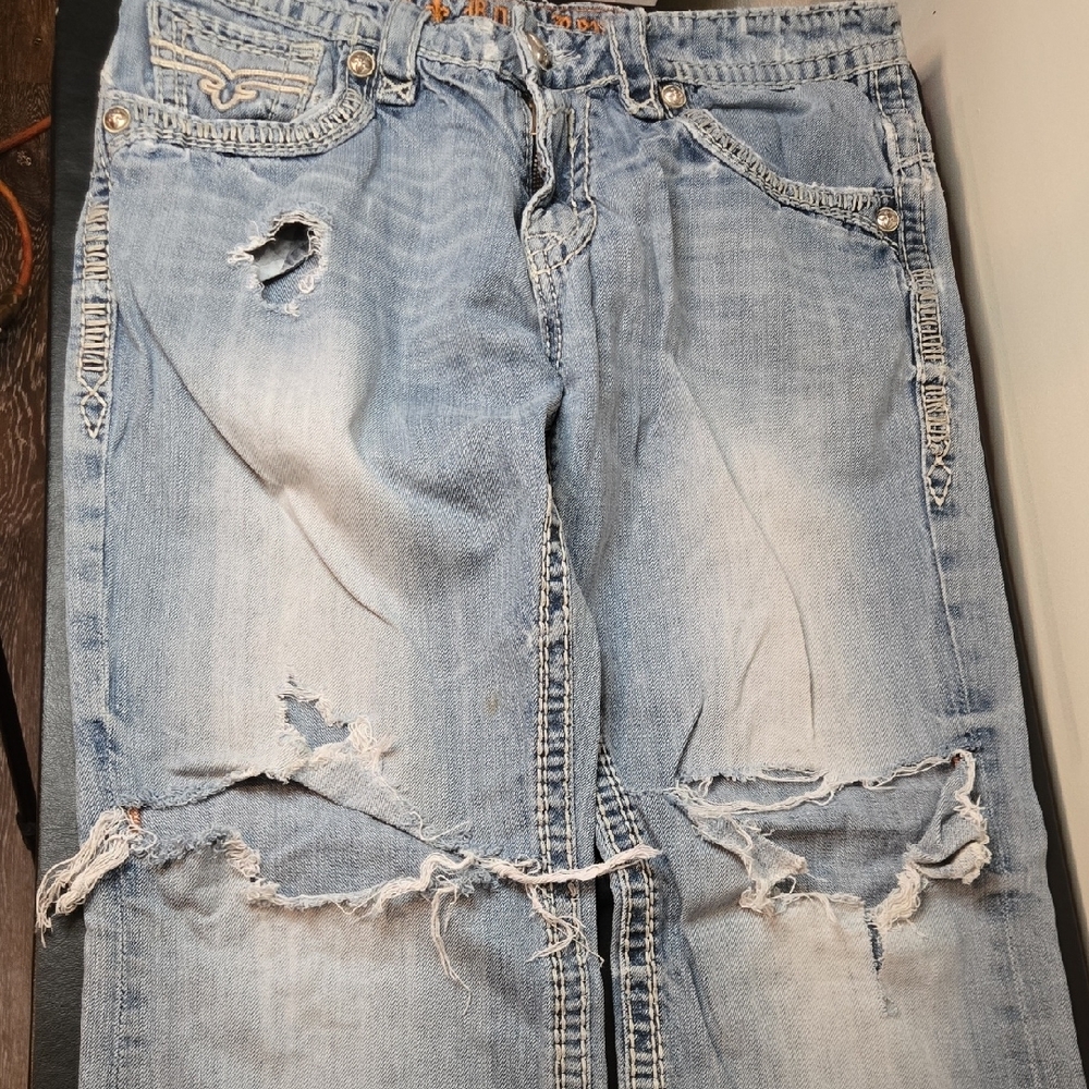 Rock Revival Boot Cut Ripped Jeans in Light Blue - Picture 9 of 16